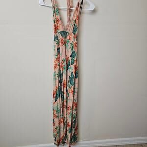 Forever 21 Peach Open Back  Maxi Summer Dress with Tassles Size S